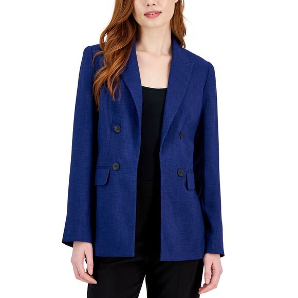 T Tahari Peak-Lapel Open-Front Blazer Jacket Symphony Blue Melange NWT Size 2 - Picture 1 of 12